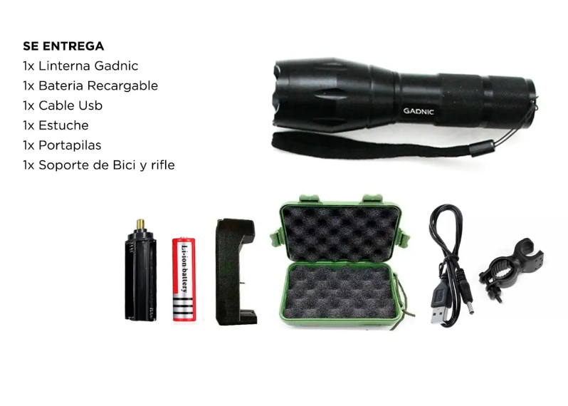 MINI LINTERNA GADNIG LED 3000 RESISTENTE AL AGUA + SOPORTE