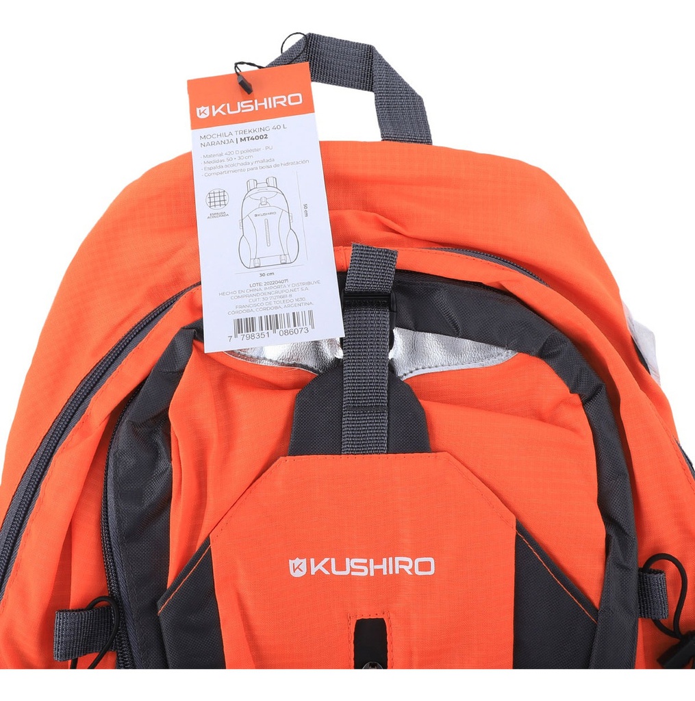 MOCHILA KUSHIRO MT4002 TREKKING 40 L NARANJA