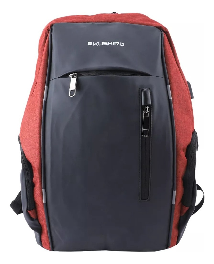 MOCHILA KUSHIRO MUSB02 C/ PUERTO USB NEGRO ROJO