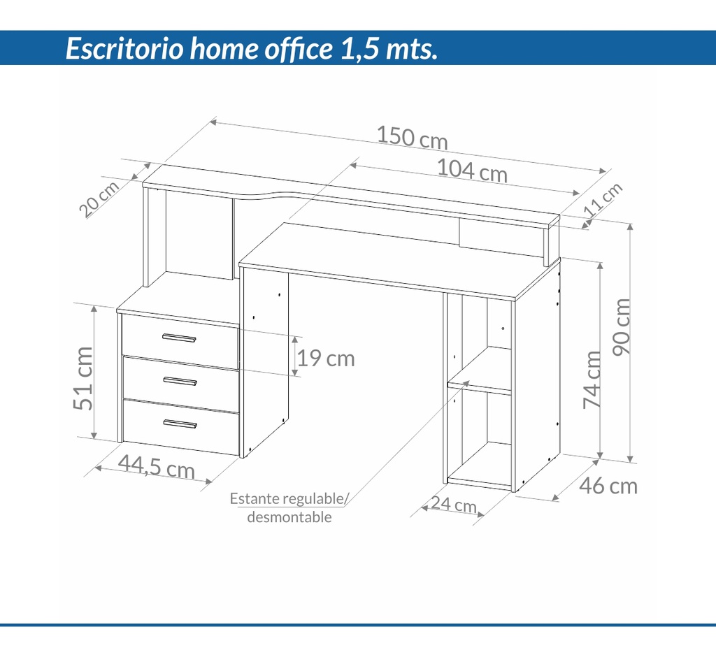 ESCRITORIO PIRO OES107 1.50 BLANCO HAYA