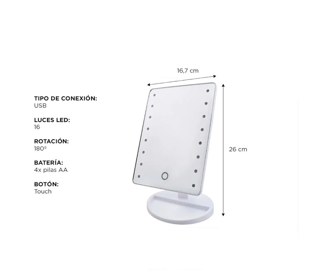 ESPEJO MAQUILLAJE GADNIC EP9  LED USB