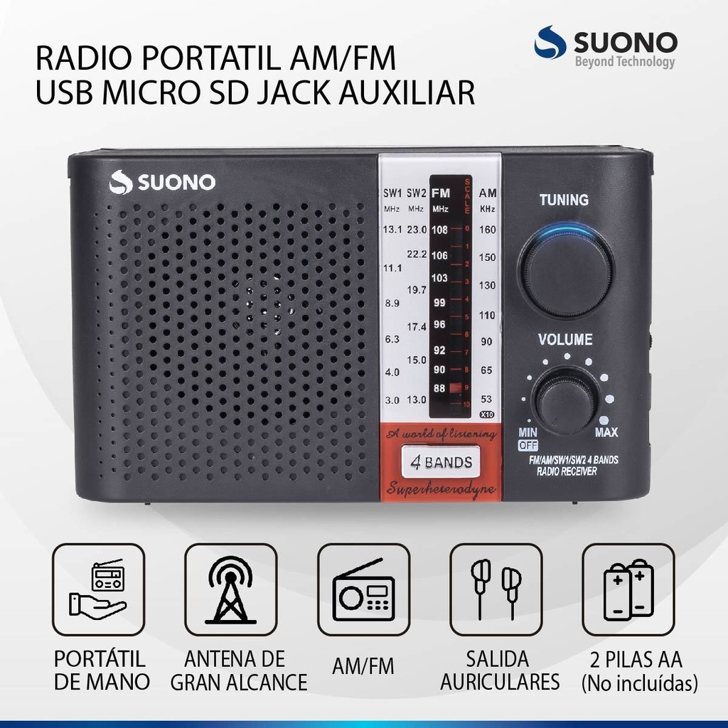Radio Portatil Suono Ayv01234 Am Fm Color Negro
