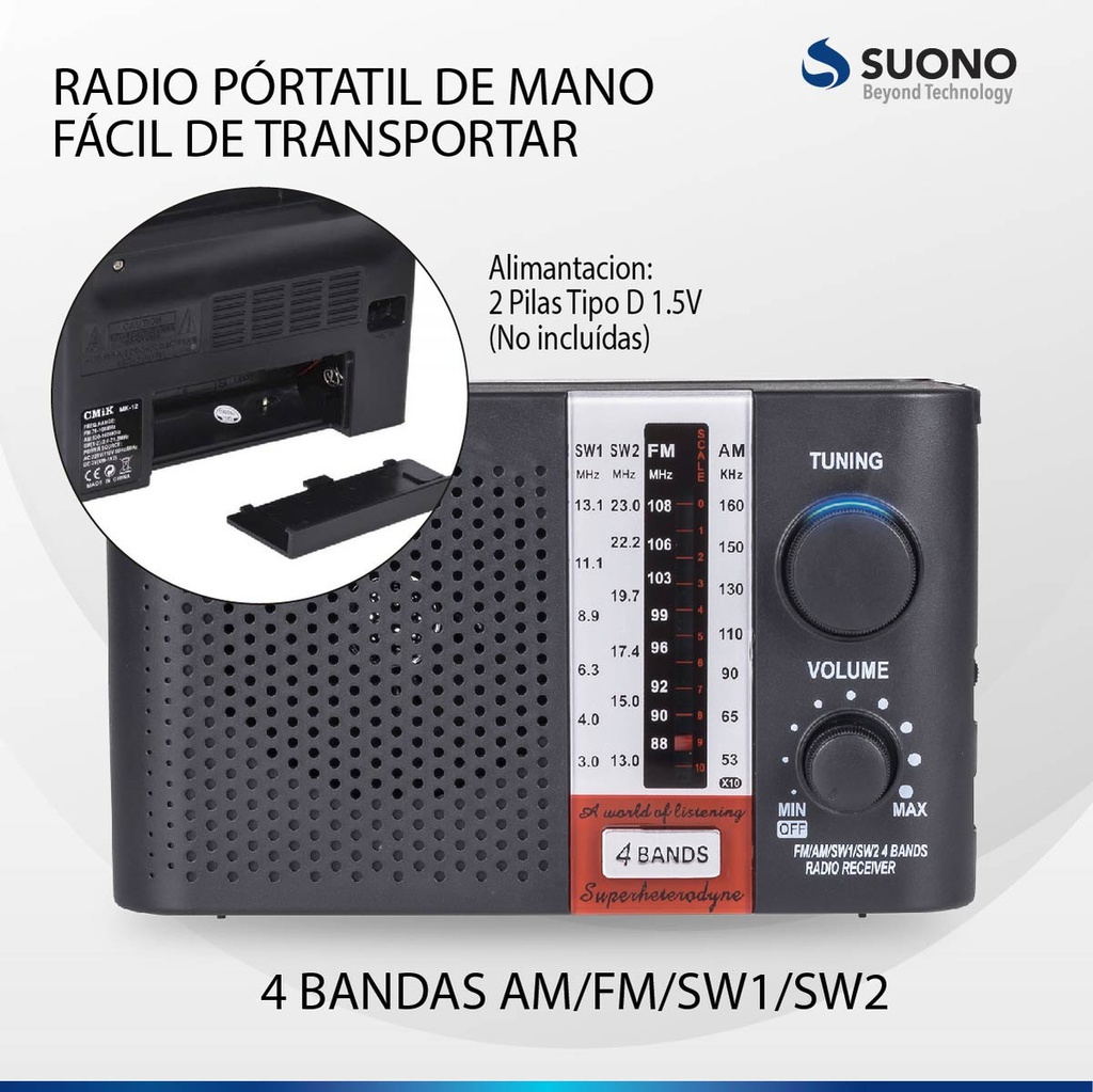 Radio Portatil Suono Ayv01234 Am Fm Color Negro