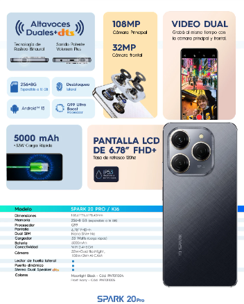 CELULAR TECNO BGH SPARK 20 PRO KJ6 256 + 8GB