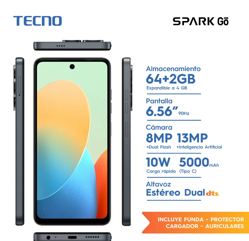 CELULAR TECNO BGH PIT011008 BG6m SPARK GO 2024 64+2GB BLACK