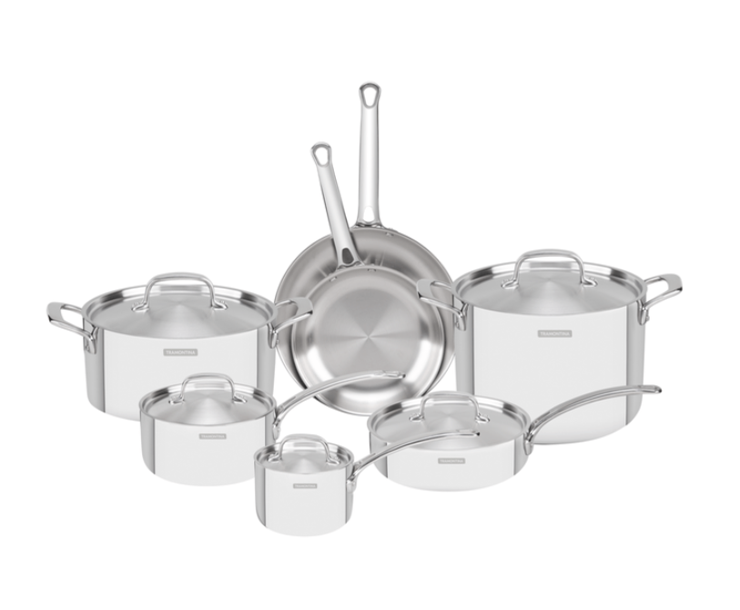BATERIA DE COCINA TRAMONTINA GRANO DE AC. INOX. TRIPLE FONDO 7 PZ.
