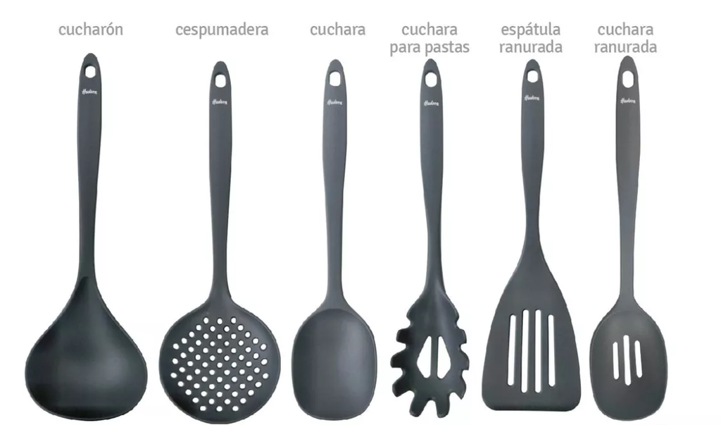SET DE SEIS UTENSILIOS HUDSON UT48G NYLON GRIS OSCURO C/HOLDER