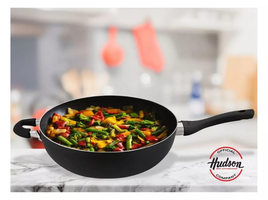 CACEROLA WOK HUDSON CC32SF DE ALUMINIO C/ANTIADHERENTE Y TAPA CRISTAL 32 CM