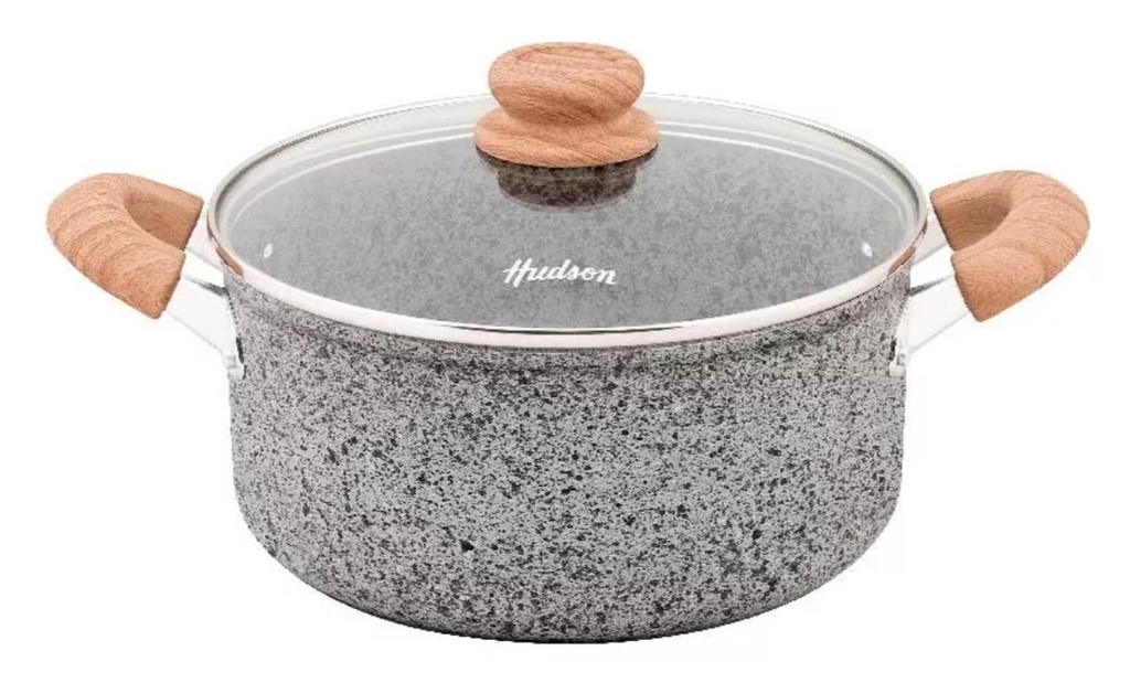 CACEROLA HUDSON FGRA07 DE ALUMINIO FORJADO 24CM C/ANTIADH. GRANITO Y TAPA DE CRISTAL