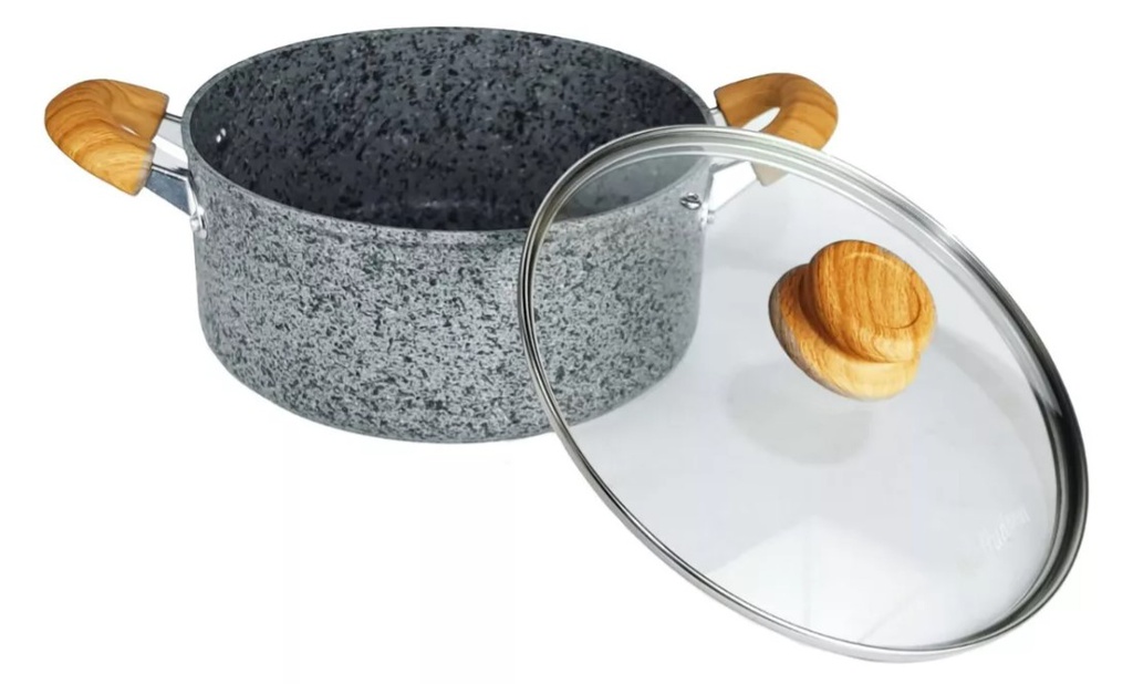 CACEROLA HUDSON FGRA07 DE ALUMINIO FORJADO 24CM C/ANTIADH. GRANITO Y TAPA DE CRISTAL