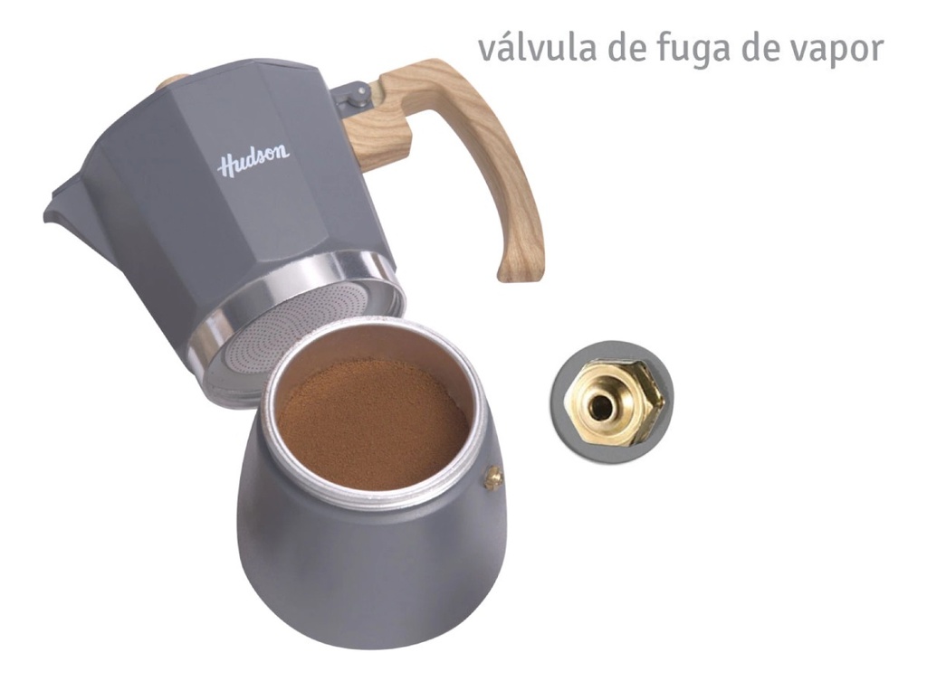 CAFETERA HUDSON M023 ITALIANA DE ALUMINIO ESMALTADO GRIS 9 TAZAS
