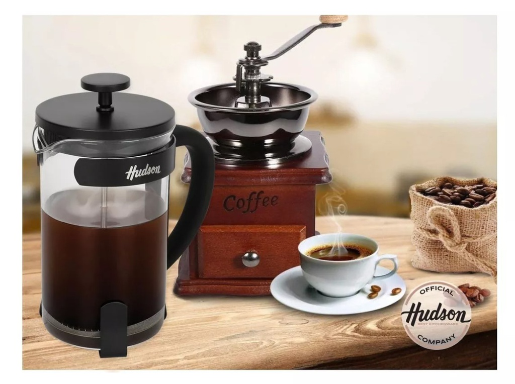 CAFETERA HUDSON FR08 VIDRIO Y AC INOX C/EMBOLO 800ML NEGRA
