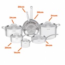 BATERIA DE COCINA TRAMONTINA 65240/028 GRANO DE AC. INOX. TRIPLE FONDO 7 PZ.
