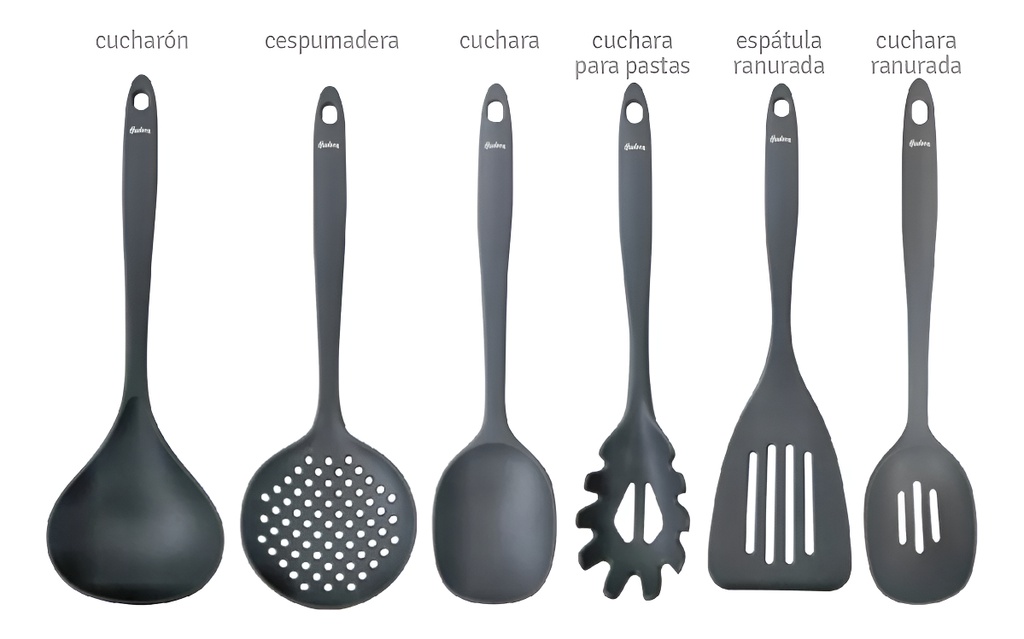 Set De Siete Utensilios Hudson Ut48g Nylon Gris Osc C/holder