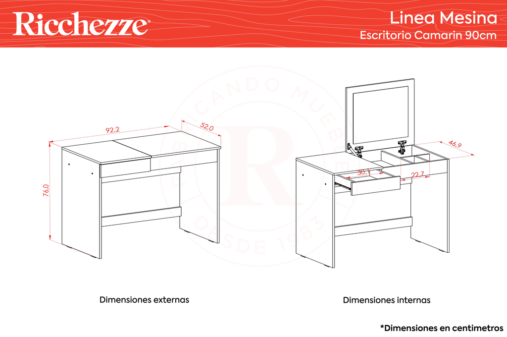 ESCRITORIO RICCHEZZE MESINA CAMARIN 90 CM C/ESPEJO BLANCO 34736370