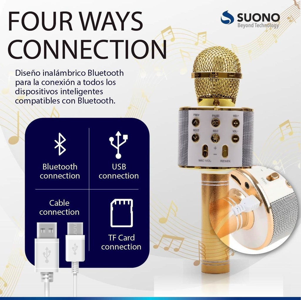 Microfono Suono Ayv0034 Karaoke Bluetooth Parlante Amarillo