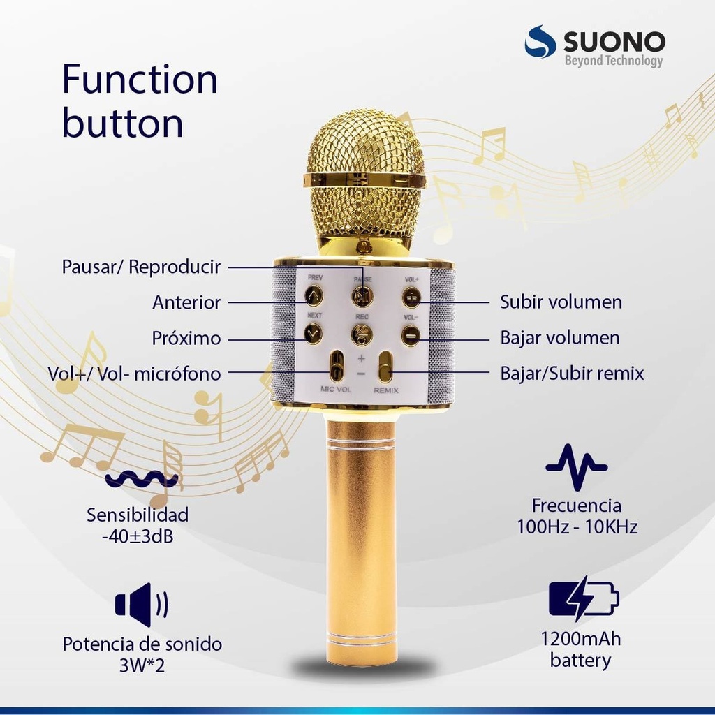 Microfono Suono Ayv0034 Karaoke Bluetooth Parlante Amarillo