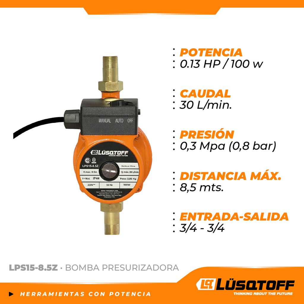 Electrobomba Lusqtoff Presurizadora 0.13 Hp - Lps15-8.5z