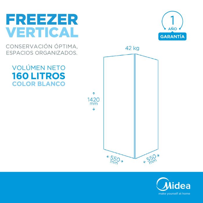 FREEZER VERTICAL MIDEA MJ6WAR1 BLANCO 160 LTS