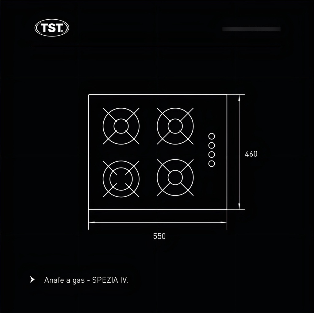 Anafe A Gas Tst Spezia 4 Hornallas Negro