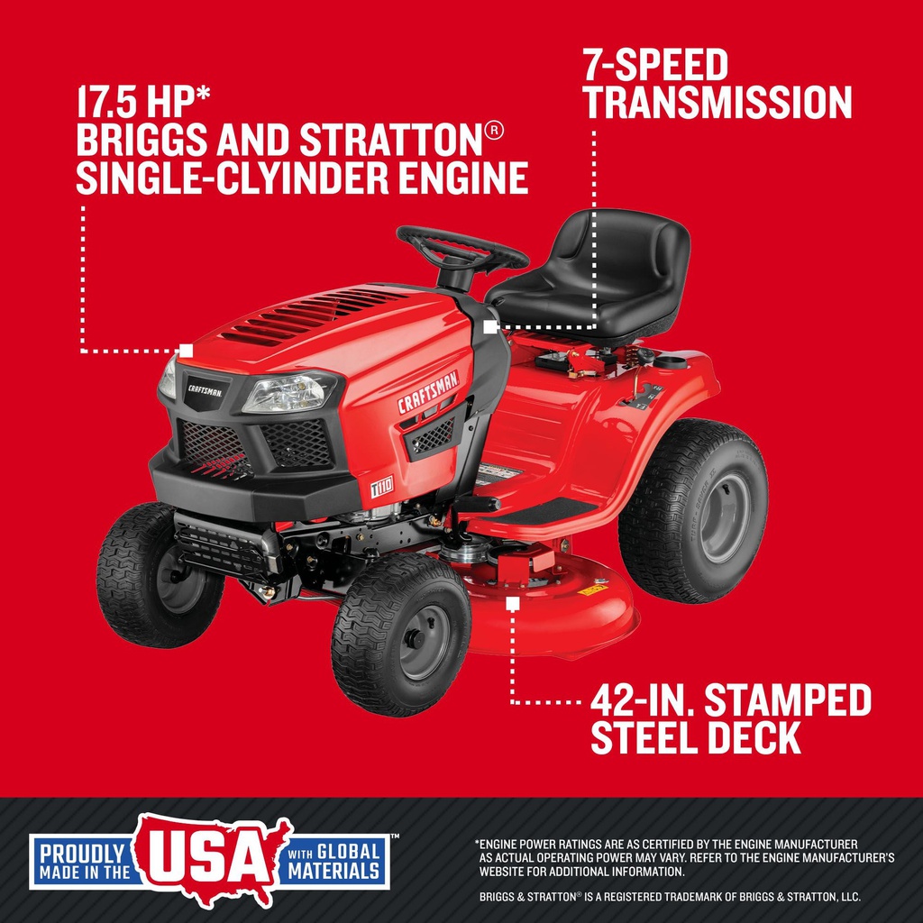 TRACTOR A GASOLINA CRAN77XS391 17,5 HP TANQUE 5 LT CORTE 42&quot;