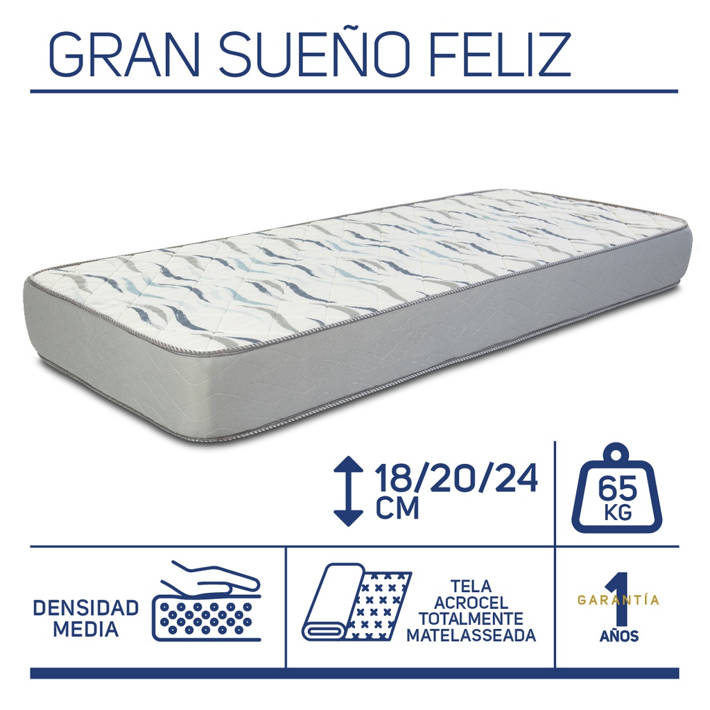 COLCHON GANI GRAN SUEÑO FELIZ 2.0 80x190x18