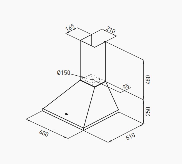 CAMPANA DE PARED TST ALUMINE S/MOTOR + EXTRACTOR S300 P/CAÑO 6"