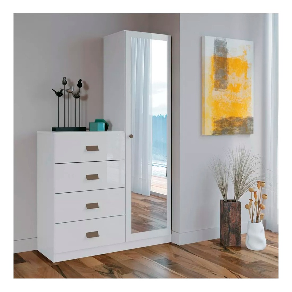 Comoda Estilo C/espejo Santo Andira 1 Puerta - 4 Cajones