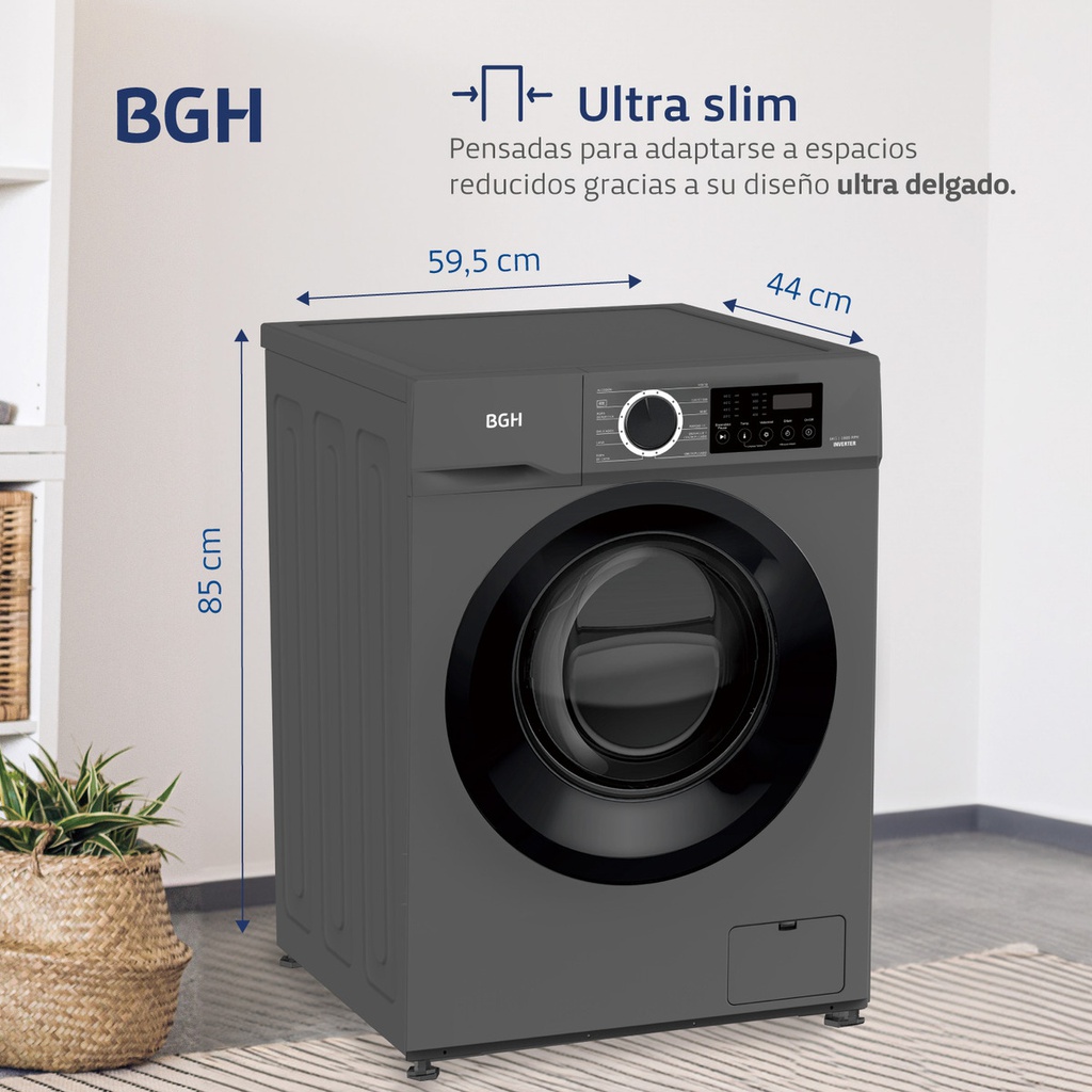 Lavarropas Automático Bgh Inverter 6kg 220v Gris Oscuro