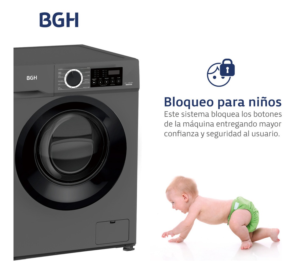 Lavarropas Automático Bgh Inverter 6kg 220v Gris Oscuro