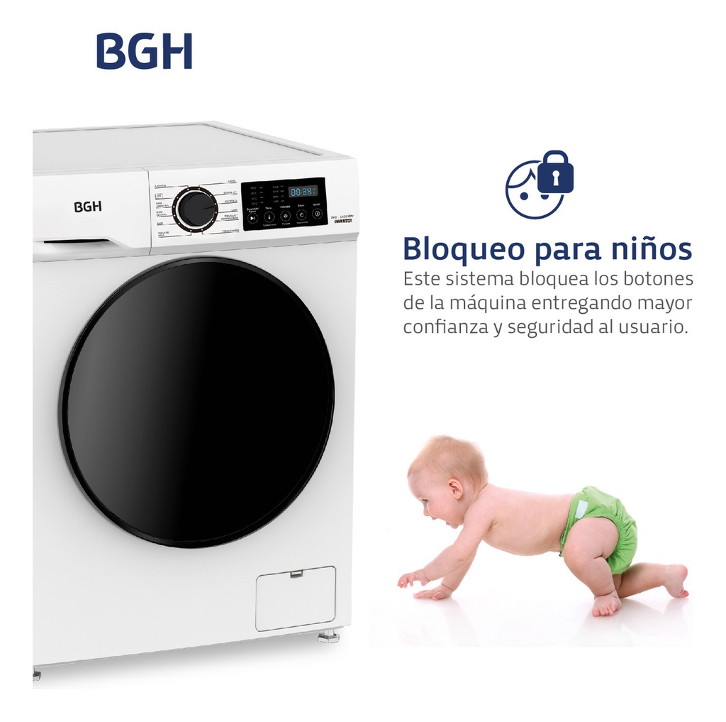 Lavarropas Bgh Inverter Carga Frontal 8kg Bwfi08w24ar Blanco