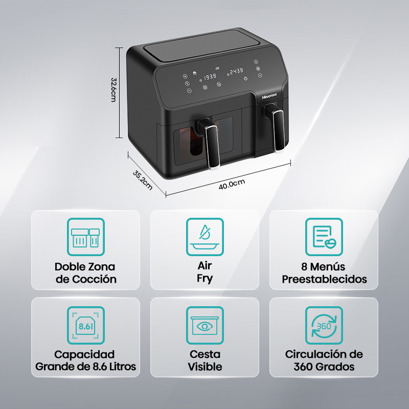 FREIDORA DE AIRE HISENSE H09AFBK2S5 DOBLE COMPARTIMIENTO