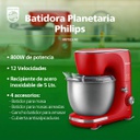 Batidora Philips Planetaria Hr7922/40 Roja 12 Vel 800w 5l