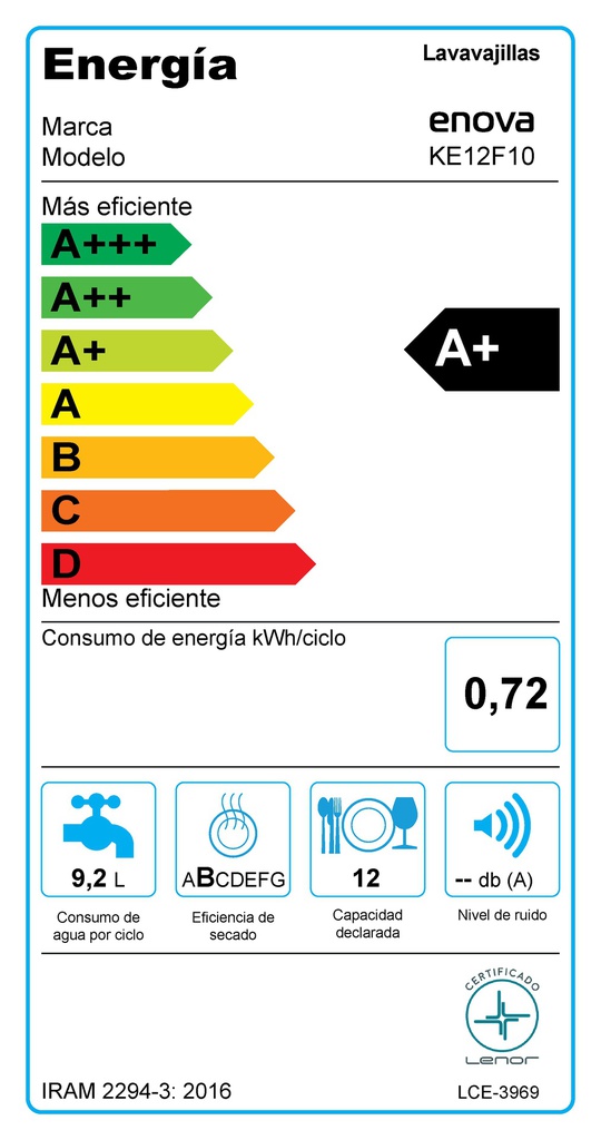 LAVAVAJILLA ENOVA KE12F10-BL-L 12 CUB. BLANCO
