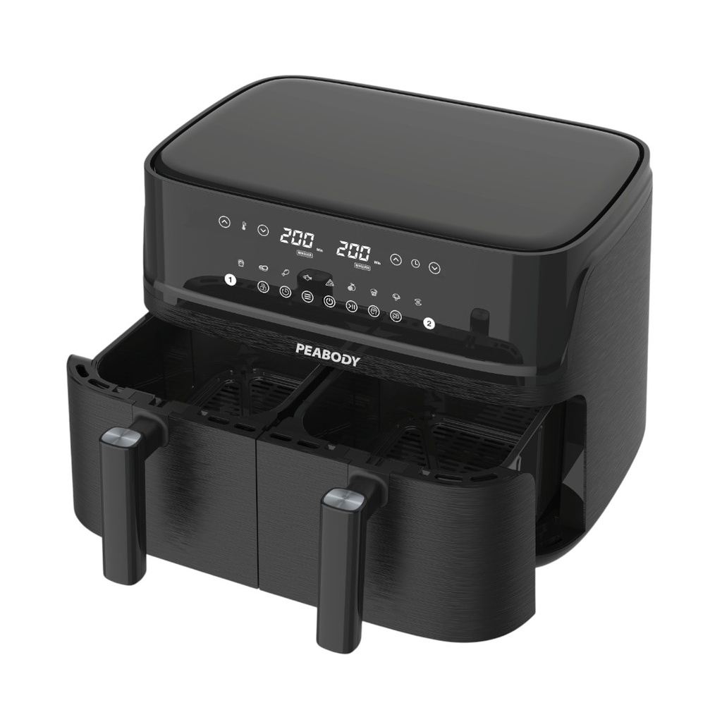 FREIDORA DE AIRE PEABODY DIGITAL PE-AFDB100N DOBLE CANASTO 10L