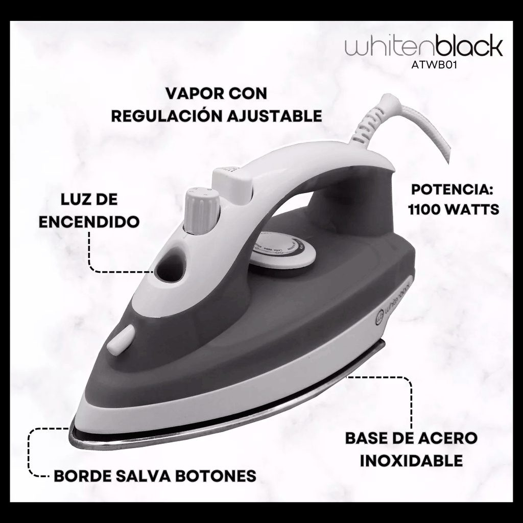Plancha A Vapor Whitenblack Rpwb01 Color Gris