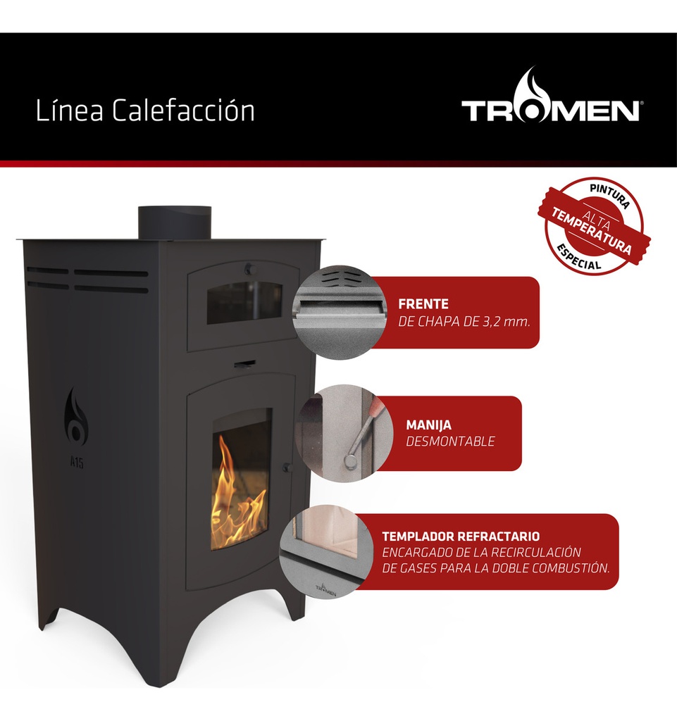 Salamandra A15 Austral Tromen Con Horno Calefactor Leña