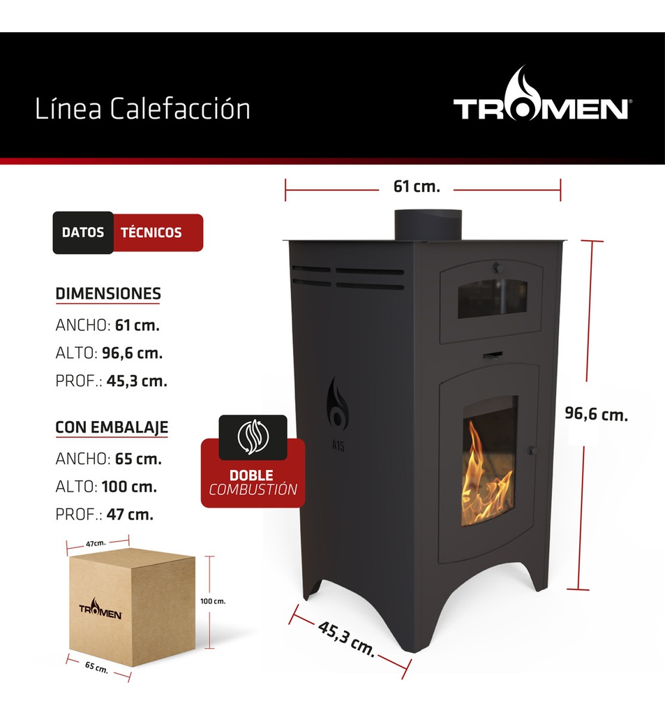 Salamandra A15 Austral Tromen Con Horno Calefactor Leña