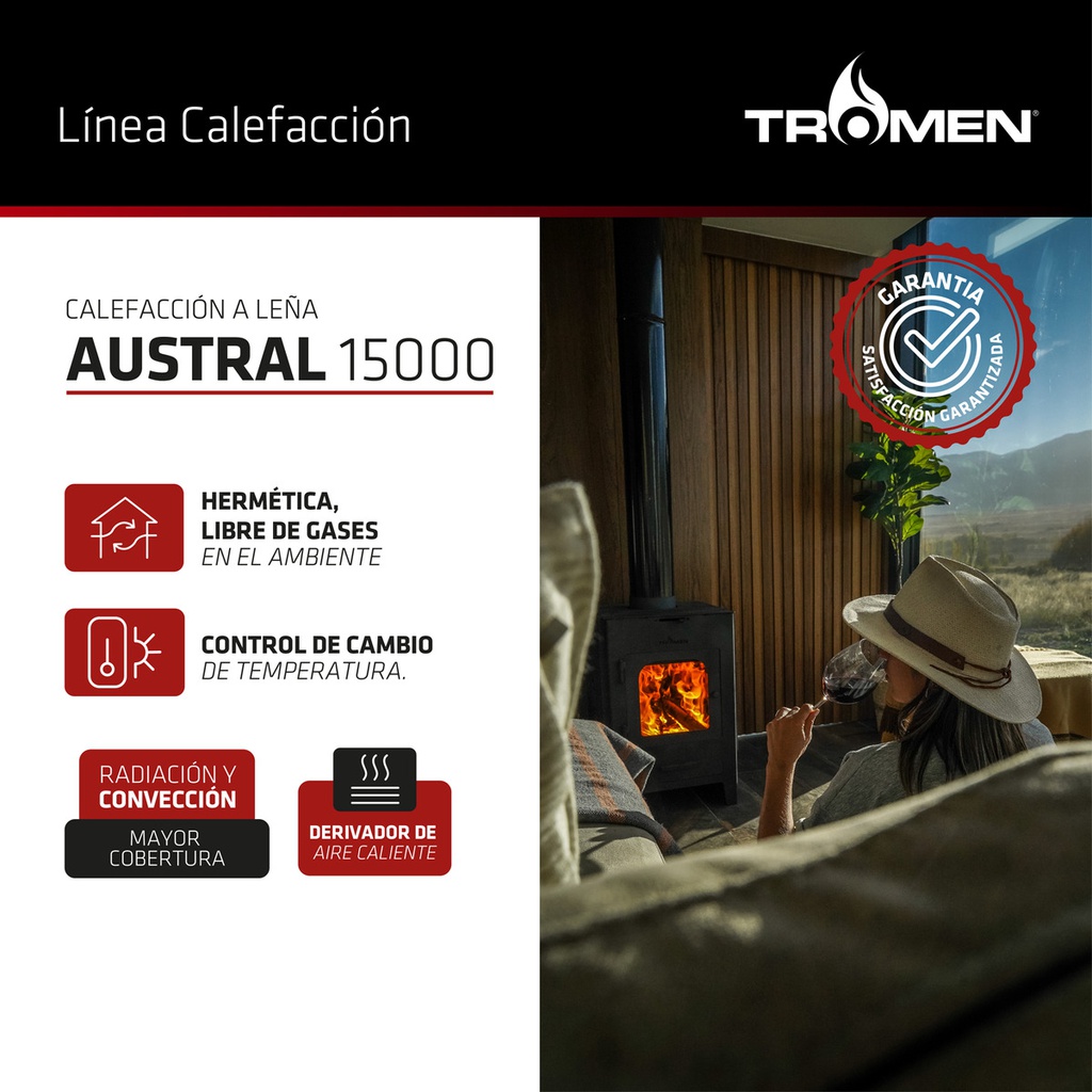 Salamandra A15 Austral Tromen Con Horno Calefactor Leña