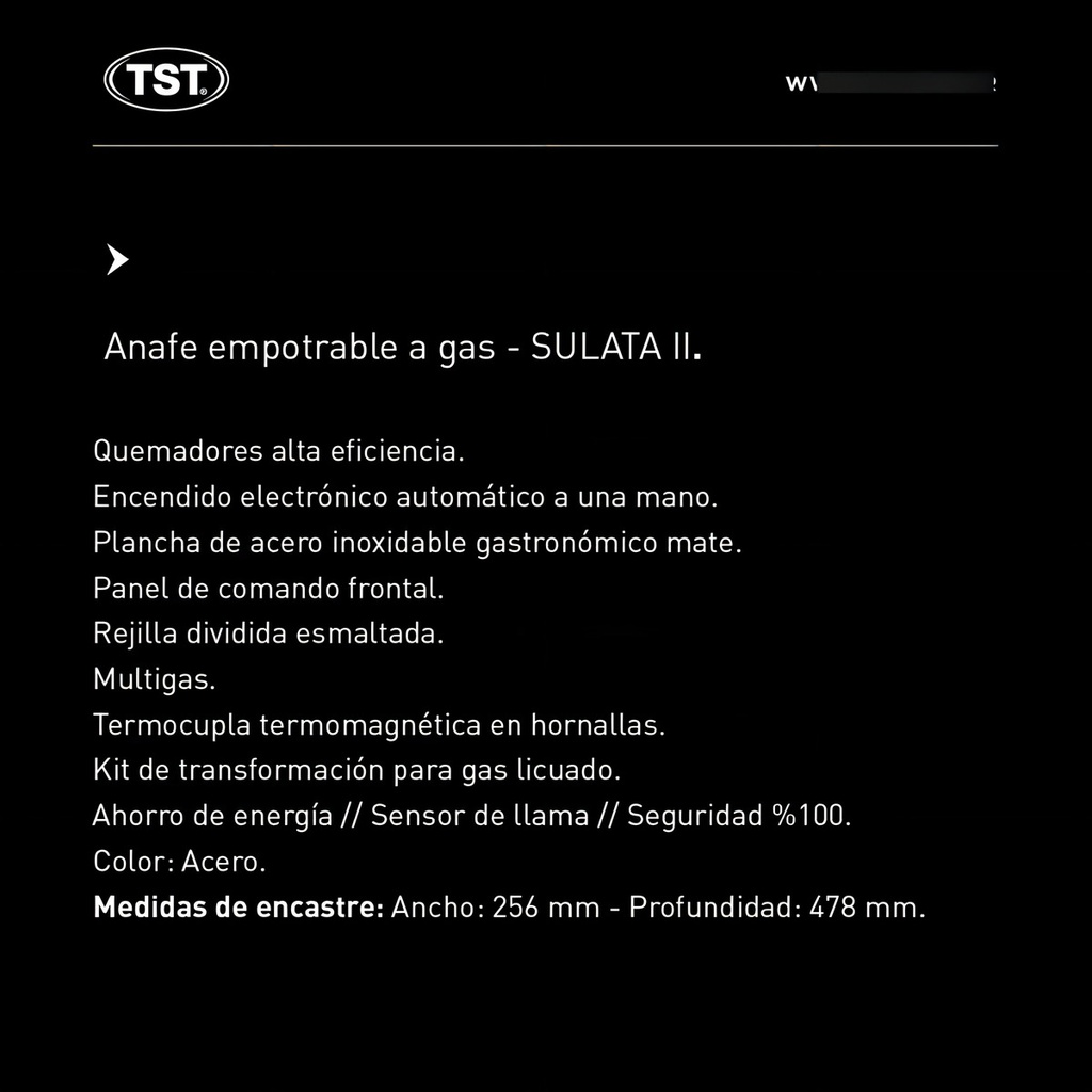 Anafe A Gas - Tst Sulata Ii Color Acero - 2 Hornallas