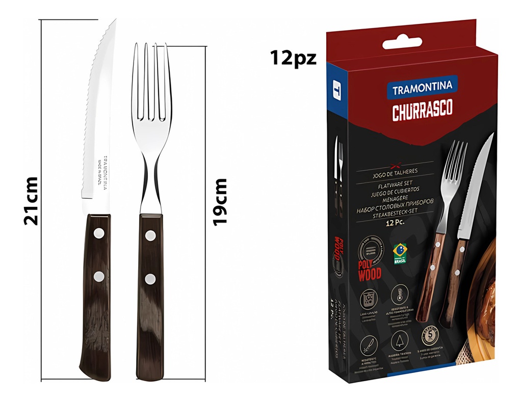 Juego De Cubiertos Tramontina 21199/911 Churrasco 12 Pz