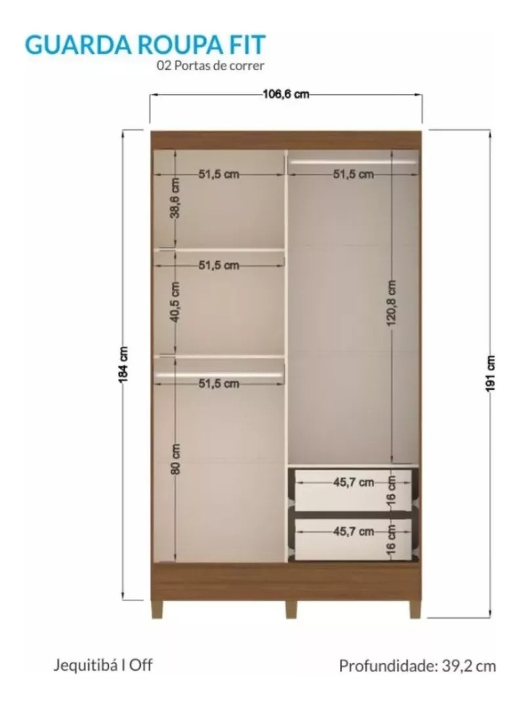 Placard Fit Santo Andirá C/2 Puertas Y Espejo Jet/off