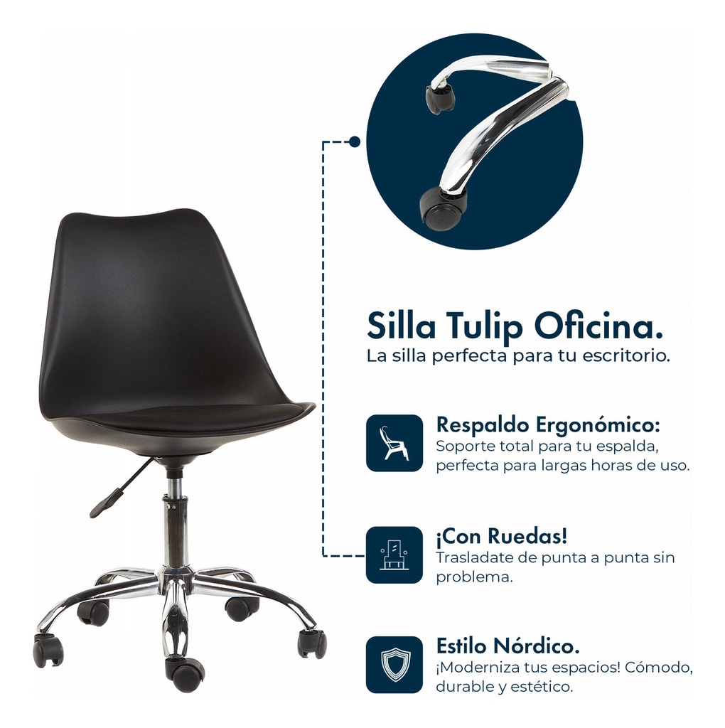 Silla De Escritorio Oficina Tulip Ruedas Giratoria Negro