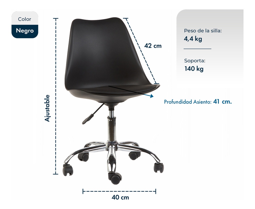 Silla De Escritorio Oficina Tulip Ruedas Giratoria Negro