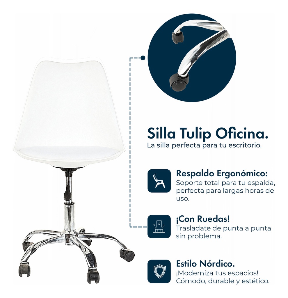 Silla De Escritorio Oficina Tulip Ruedas Giratoria Blanca