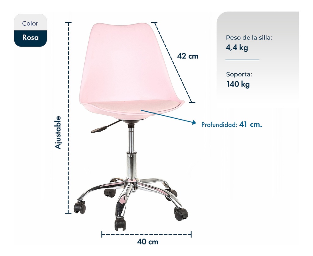 Silla De Escritorio Oficina Tulip Ruedas Giratoria Rosa