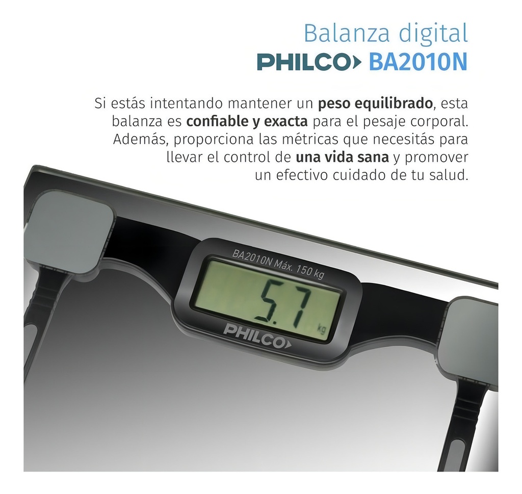 Balanza Digital Philco Ba2010n Vidrio Templado Hasta 150 Kg