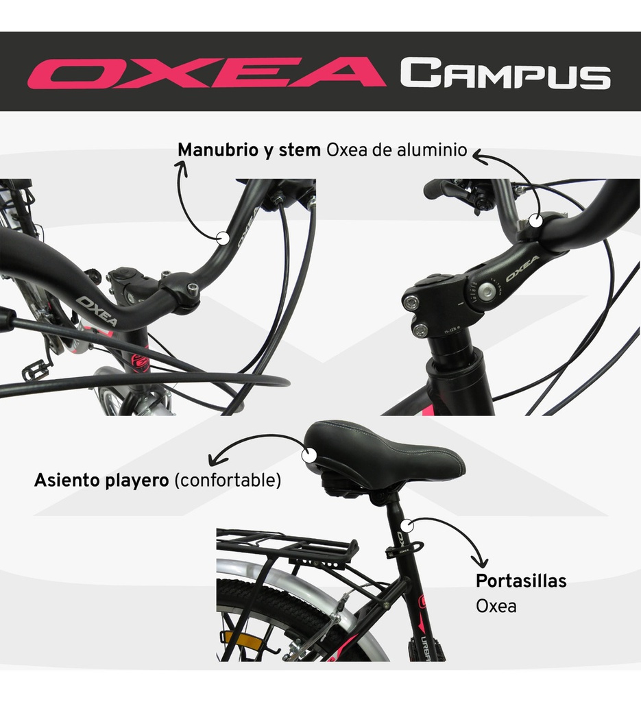 Bicicleta Oxea Campus Dama R26 Blanco Lila