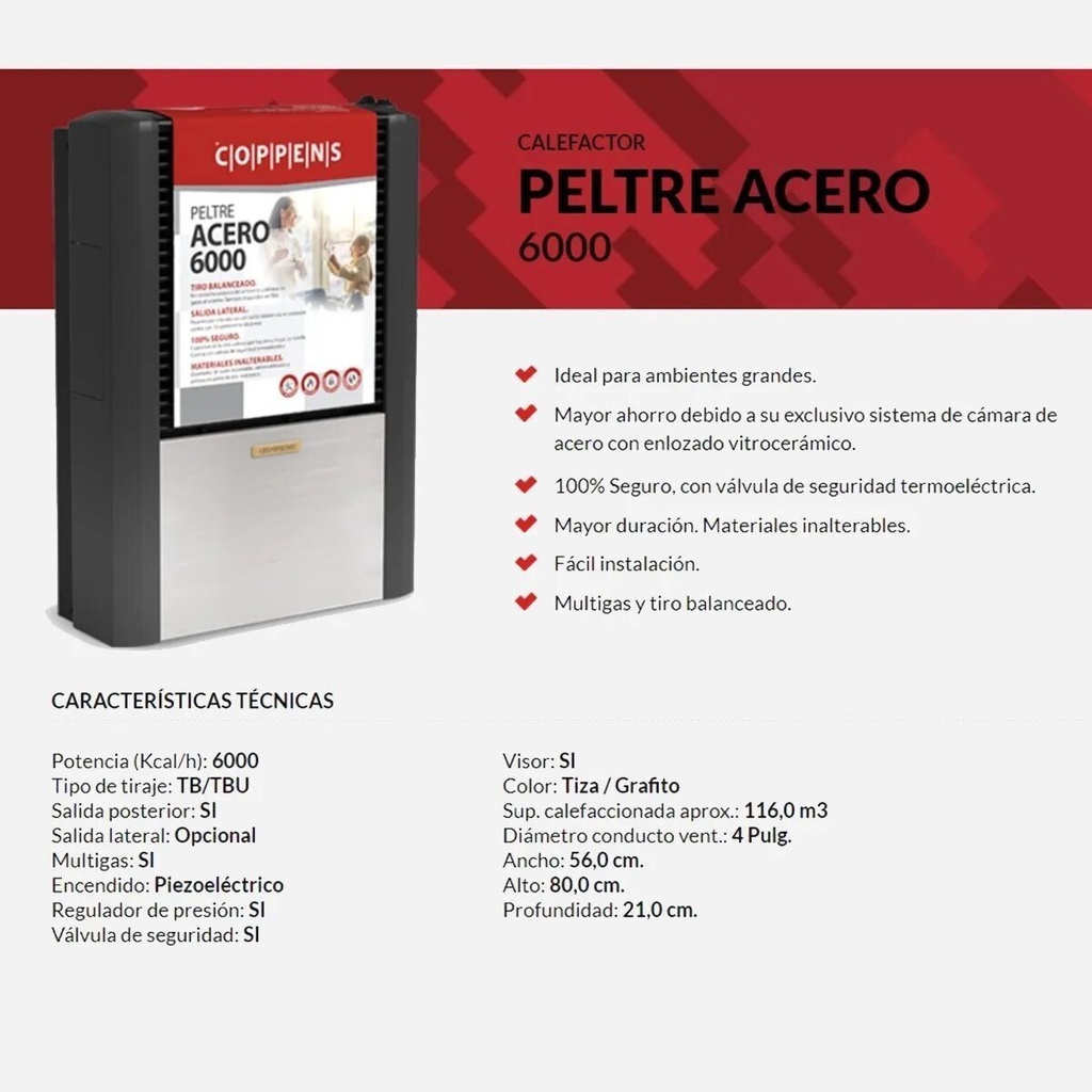 Calefactor Tiro Balanceado  U  Coppens 6000 Kcal Salid Der