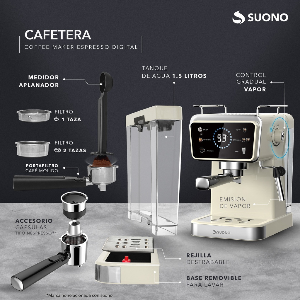 Cafetera Espresso Suono Hog0202 1.5l Digital Crema
